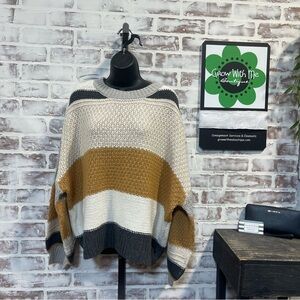 Eesome Brown and White Crew Neck Sweater with Color Block Design